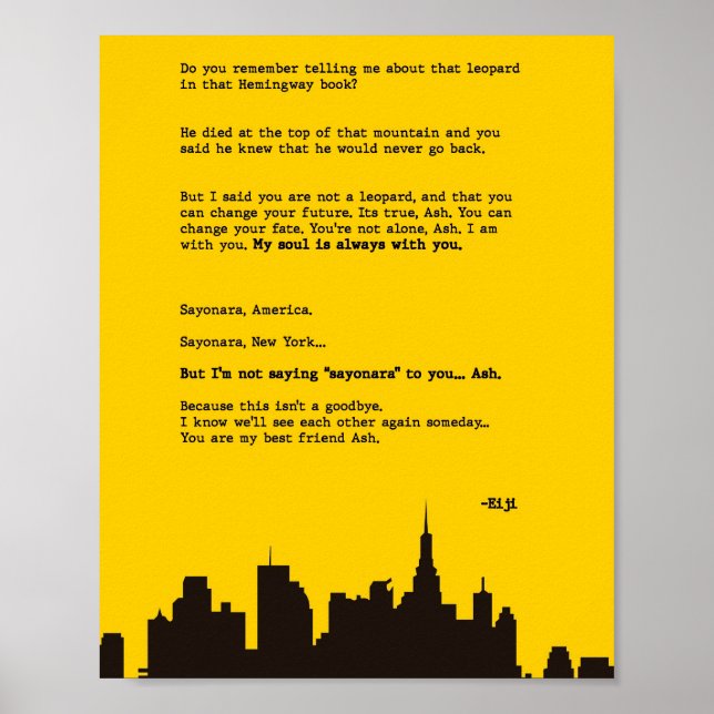 Brief an Asche Bananenfisch Poster (Vorne)