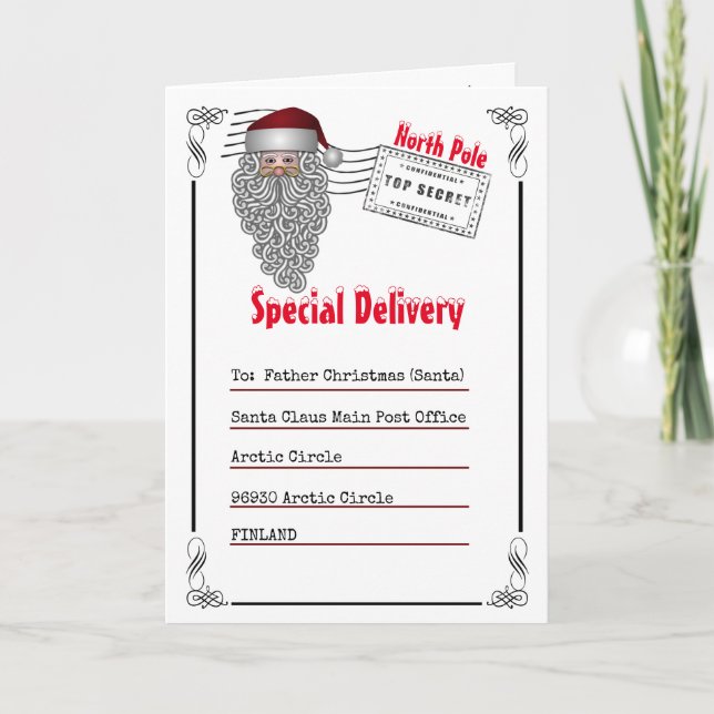 Brief an den Santa North Pole aus dem Foto der Kin Karte (Vorderseite)