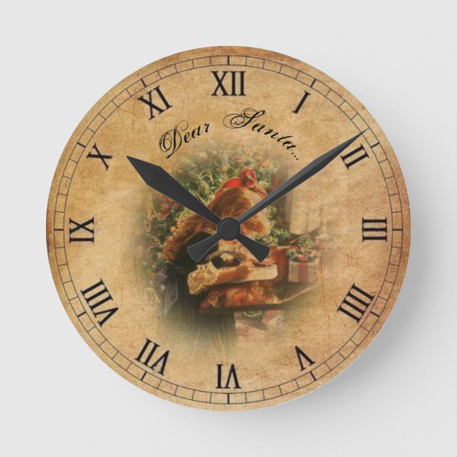 Brief an den Santa Vintag Runde Wanduhr (Vorderseite)