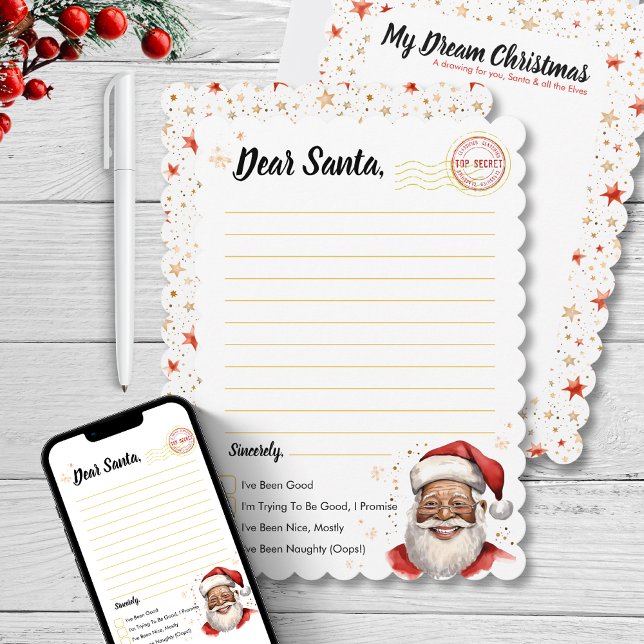 Brief an den Weihnachtsmann für Kinder Weihnachten Einladung (Letter to Santa Activity for kids DIY Christmas drawing activity sheet fun humor checklist vintage)
