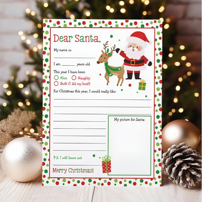 Brief an den Weihnachtsmann, Liste der Weihnachtsw (Dear Santa Letter Printable)