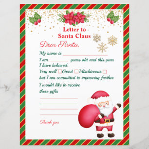 Brief an den Weihnachtsmann Wunschliste für Kinder