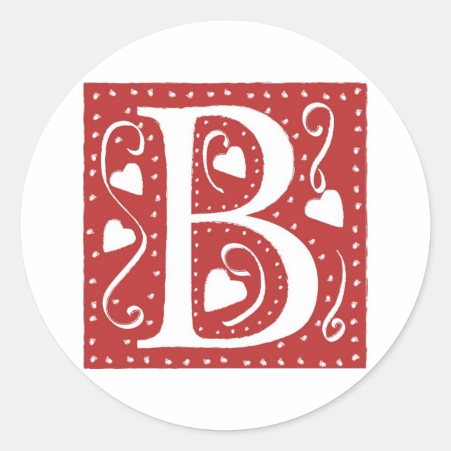 Brief B mit dem Herzen Runder Aufkleber (Vorderseite)