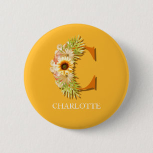 Brief C Sonnenblume Floral mit Name Button