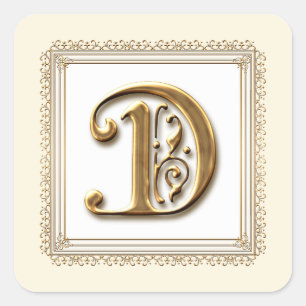 Brief D - Gold & Spitze Klassische formelle Hochze Quadratischer Aufkleber