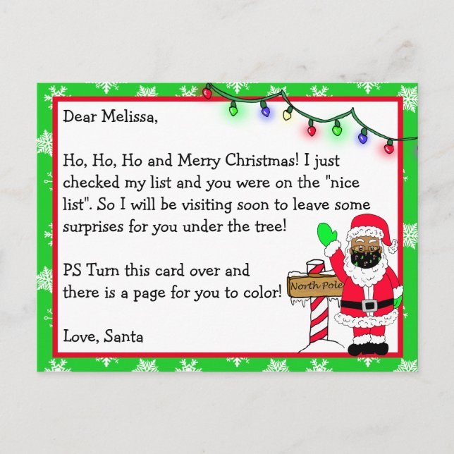 Brief des Weihnachtsmanns für Kinder + Farbseite a Postkarte (Vorderseite)