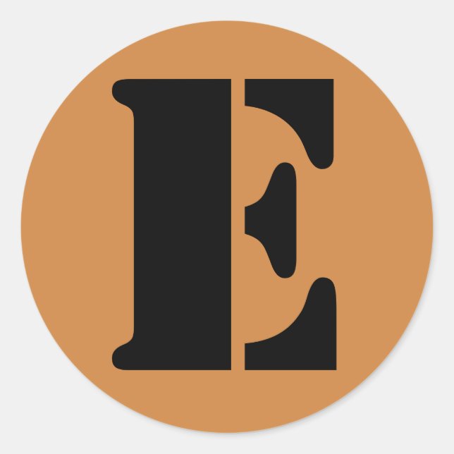 Brief E Stencil Alphabet von Janz Peru Gold Runder Aufkleber (Vorderseite)