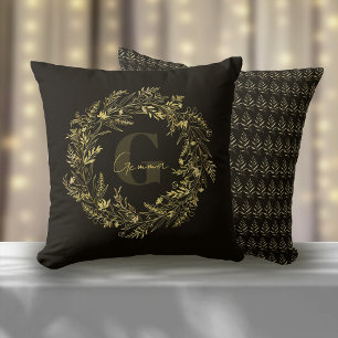 Brief G Golden Botanische Grazie Monogramm Kissen