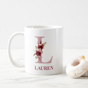 Brief L Burgunder Schimmer Blumenmuster Kaffeetasse