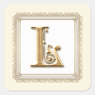 Brief L - Gold & Spitze Klassische Formelle Hochze Quadratischer Aufkleber