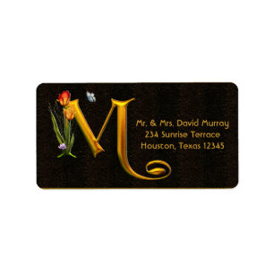 Brief M Monogramm Tulpen Schmetterling Adressetike Adressaufkleber
