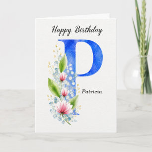 Brief P Geburtstagsname Ihr Blau Monogramm Karte