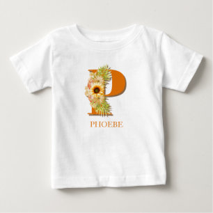 Brief P Sonnenblume Florales Monogramm mit Namen Baby T-shirt