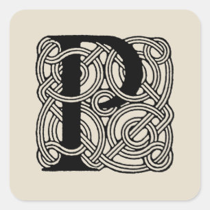 Brief P Vintage-Keltischer Knoten-Monogramm Quadratischer Aufkleber