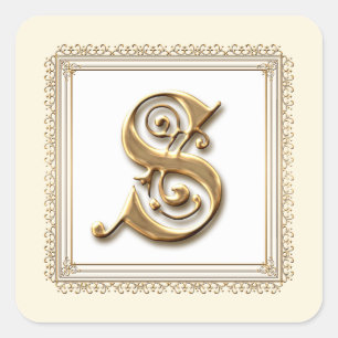 Brief S - Gold & Spitze Klassisches formelles Hoch Quadratischer Aufkleber