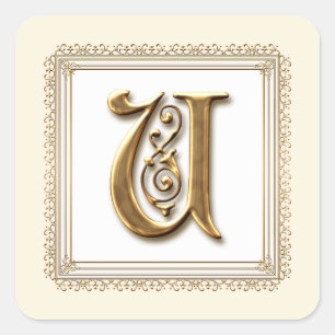 Brief U - Gold & Lace Klassisches formelles Hochze Quadratischer Aufkleber