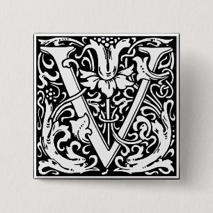 Brief V Mittelalterliche Monogramm-Art Nouveau Button