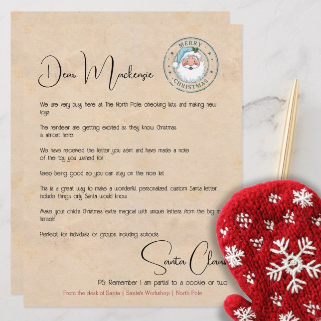 Brief vom Schreibtisch des Santa Personalisiert (Letter From the Desk of Santa Personalized and signed by the big man himself. Created by Ricaso elf.)