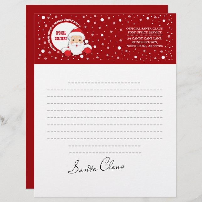 Brief vom Weihnachtsmann. Custom Christmas Letterh Briefbogen (Vorne/Hinten)