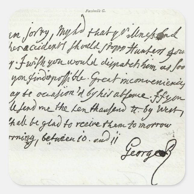 Brief von George II an den Herzog von Newcastle Quadratischer Aufkleber (Vorderseite)