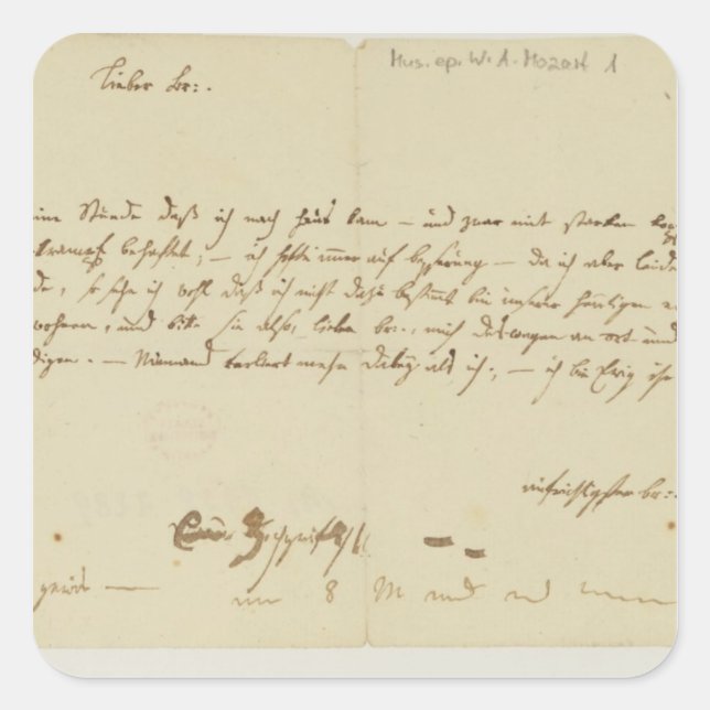 Brief von Mozart an einen Freimaurer, Januar 1786 Quadratischer Aufkleber (Vorderseite)