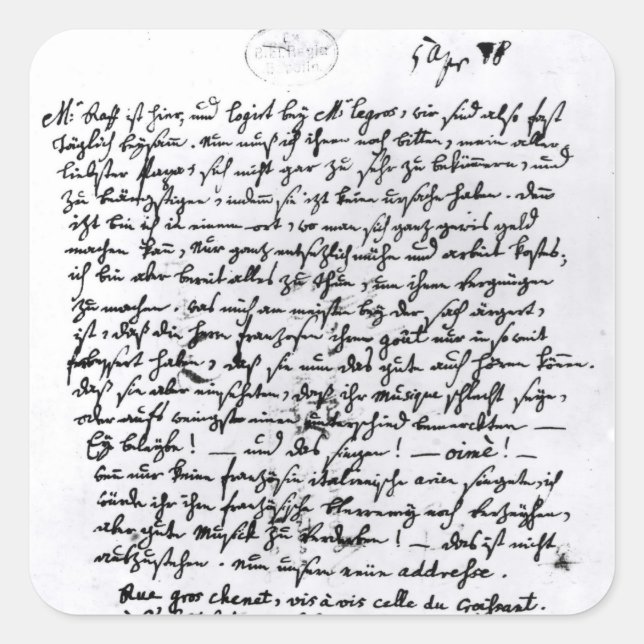 Brief von Mozart an seinen Vater, 5. April Quadratischer Aufkleber (Vorderseite)