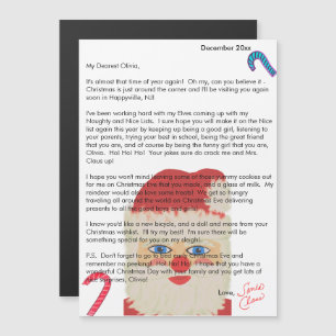 Brief von Santa Candy Canes Name des Kindes Magnetkarte