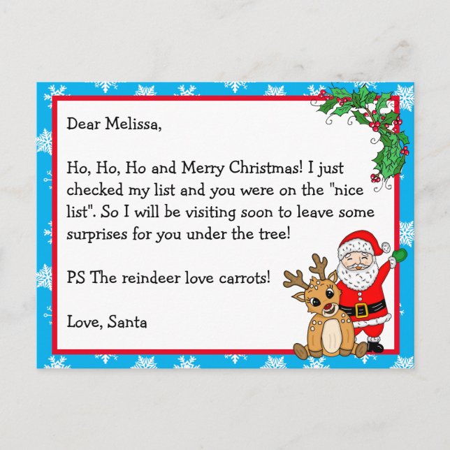 Brief von Santa, Nice List für Kinder Postkarte (Vorderseite)