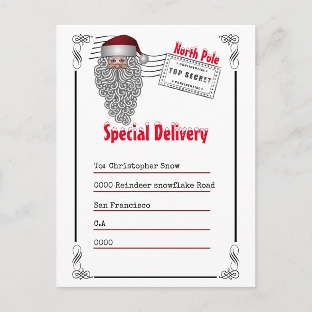 Brief von Santa North Pole an Kinder Postkarte (Vorderseite)