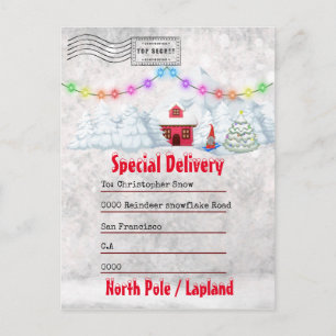 Brief von Tomte   Blockhütte Winterwunderland Postkarte