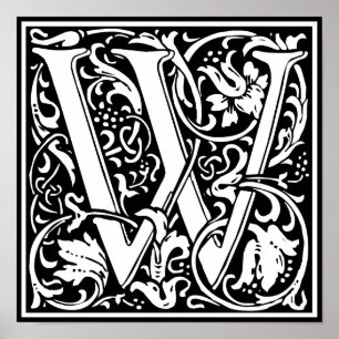 Brief W Mittelalterliche Monogramm-Kunst Nouveau Poster