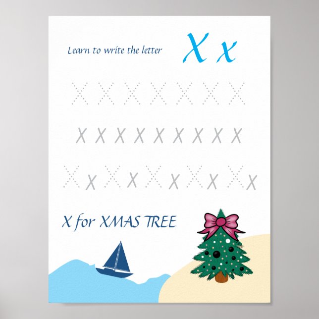 Brief X Übungsposter für Kinder Poster (Vorne)