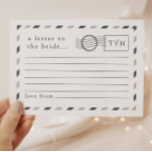 Briefe an die Braut Hinweiskarte<br><div class="desc">Ein wunderschönes Set von Keepsakes für Ihr Brautparty, dieses einfache und minimalistische Airmail inspiriert Design lasse Ihnen herzliche Botschaften vor Ihrem Hochzeitstag zu schreiben! Mit dem vollständig anpassbaren Text in diesem Design können Sie jedes Detail der Postkarte an Ihren Anzug anpassen, einschließlich der Initialen der Paare in der oberen rechten...</div>