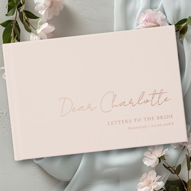 Briefe an die Braut! Minimaler Handwriting-Schrift Gästebuch (Letters to the Bride! Minimal, Handwriting Font Foil Guest Book with your name, date & text.)