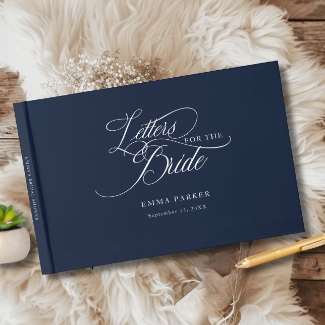 Briefe an die Braut, modern, elegant, Marine Gästebuch (Letters to the Bride, Modern, Elegant, Blue-Navy Guest Book, personalized with your name and date.)