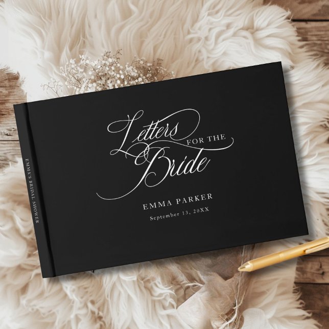 Briefe an die Braut, modern, elegant, schwarz Gästebuch (Letters to the Bride, Modern, Elegant, Black-White Guest Book, personalized with your name and date.)