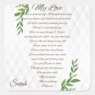 Briefe an meine Husband-Liebe Quadratischer Aufkleber