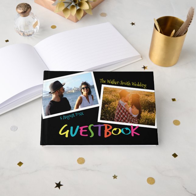 Briefe mit Herzen Modernes Foto Frame Gästebuch (Vorderseite Offen)