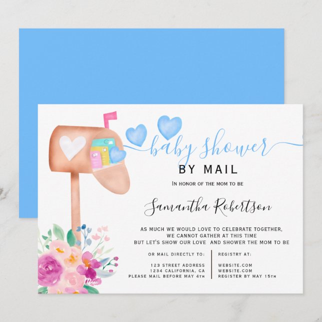 Briefkasten Blütenwasserfarbe Babydusche Einladung (Vorne/Hinten)