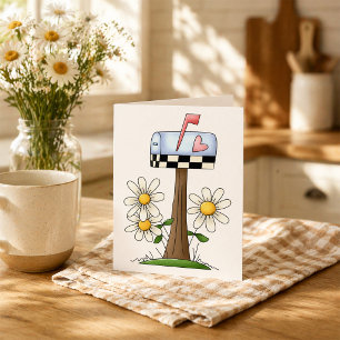 Briefkasten mit Gänseblümchen und Herzflagge Landg Karte