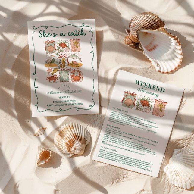 Briefmarke & Bows "She's a Catch"-Feier Einladung (Von Creator hochgeladen)