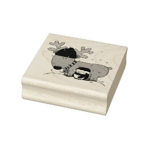 Briefmarke der Holzkunst/Rudolph und Pinguin Gummistempel