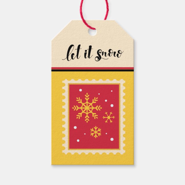 Briefmarke für Retro-Papier mit goldenen Schneeflo Geschenkanhänger (Vorderseite)