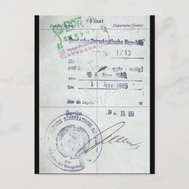 Briefmarke für Visa und Einreise aus Ostdeutschlan Postkarte (Vorderseite)