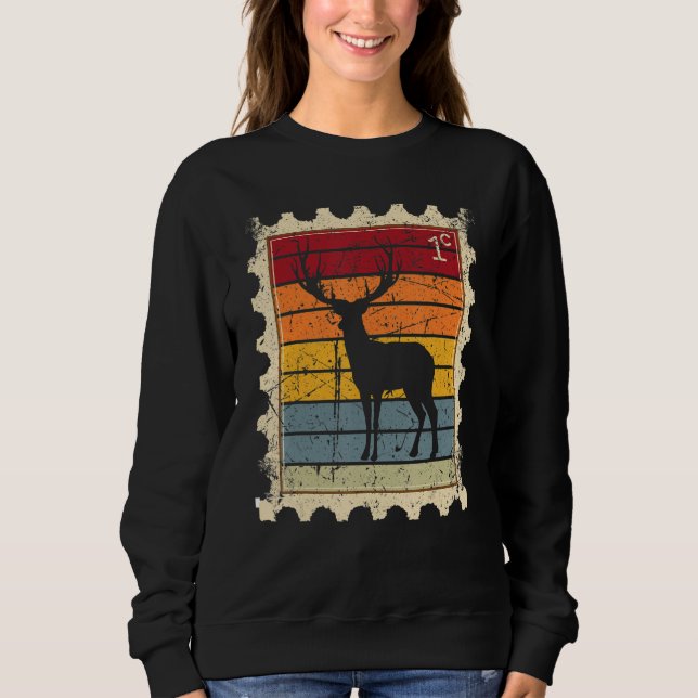 Briefmarke mit einem Sonnenuntergangs Hirsch Sweatshirt (Vorderseite)