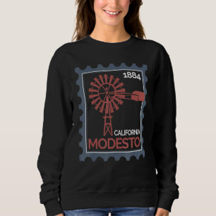 Briefmarke mit einer alten Windkraftanlage in Mode Sweatshirt