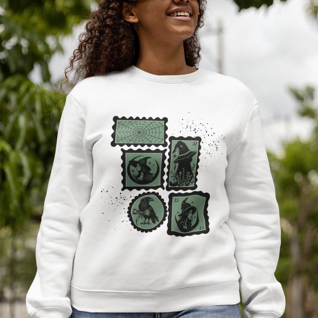 Briefmarke mit Halloween-Symbolen Sweatshirt (This item is for display purposes only to illustrate the design element. )