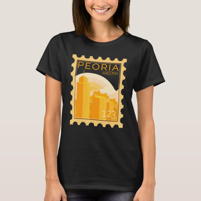 Briefmarke mit Sonnenuntergang in Peoria T-Shirt (Vorderseite)