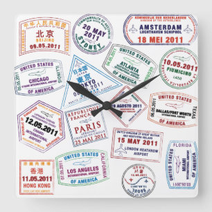 Briefmarke-Muster für Passport Quadratische Wanduhr