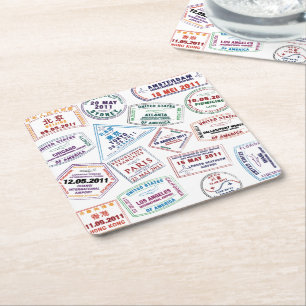 Briefmarke-Muster für Passport Rechteckiger Pappuntersetzer